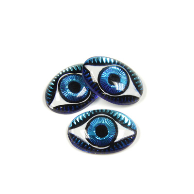 Preciosa Glass Crystal Painting with Carved Intaglio Eye - Oval 18x13MM WHITE on BERMUDA BLUE
