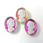 Glass Crystal Painting with Carved Intaglio Woman's Head - Oval 18x13MM WHITE ON VITRAIL MEDIUM