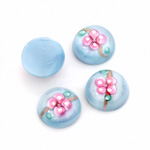 Glass Medium Dome Lampwork Cabochon - Round 13MM PINK ON AQUA (04866)