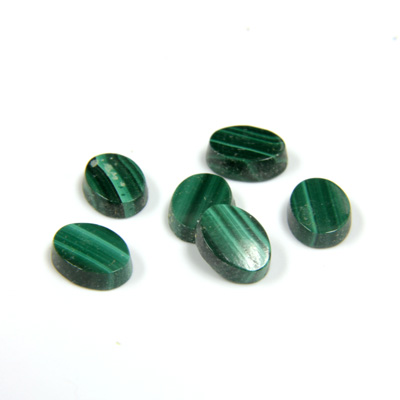 Gemstone Flat Back Single Bevel Buff Top Stone - Oval 08x6MM MALACHITE