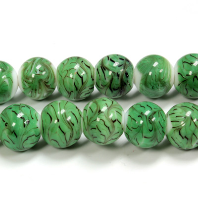 Glass Lampwork Bead - Smooth Round 12MM GREEN MATRIX