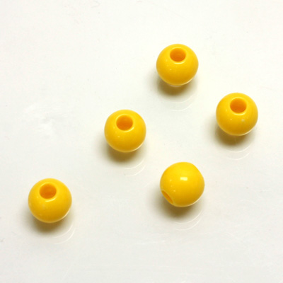 Plastic Bead - Smooth Large Hole  Round 08MM BRIGHT YELLOW