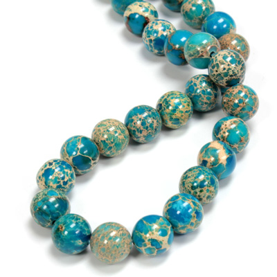 Gemstone Bead - Smooth Round 10MM SEA SEDIMENT JASPER DYED TURQUOISE