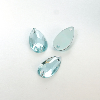 Plastic Flat Back 2-Hole Foiled Sew-On Stone - Pear 16x9MM LT AQUA