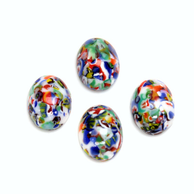 Glass Medium Dome Lampwork Cabochon - Oval 14x10MM MOSAIC WHITE (04660)