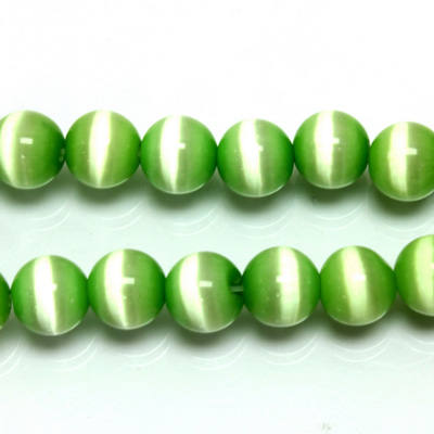 Fiber-Optic Synthetic Bead - Cat's Eye Smooth Round 08MM CAT'S EYE LT GREEN