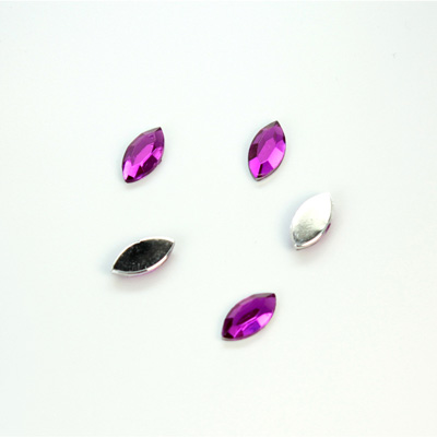 Plastic Flat Back Foiled Rose Cut Rhinestone - Navette 08x4MM FUCHSIA