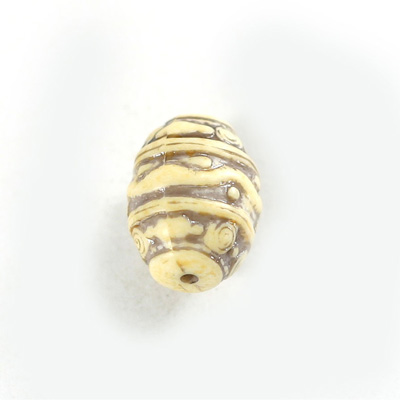 Plastic Engraved Bead - Barrel 20x15MM ANTIQUE IVORY