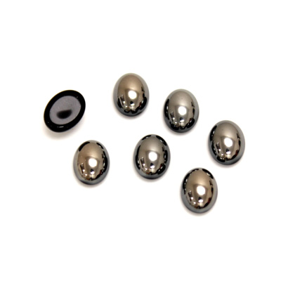 Glass Medium Dome Cabochon - Coated Oval 08x6MM HEMATITE