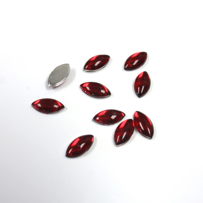 Plastic Flat Back Foiled Cabochon - Navette 08x4MM RUBY