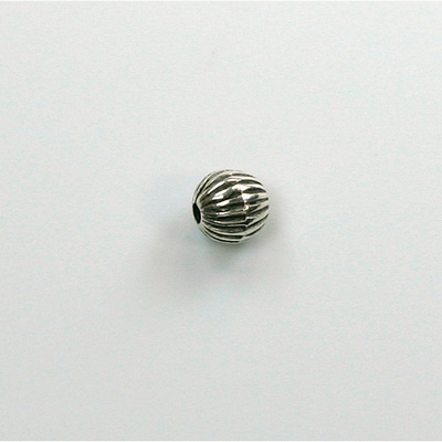 Metalized Plastic Bead - Ribbed Round Melon 06MM ANT SILVER