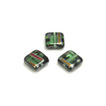Czech Pressed Glass Bead - Smooth Flat Square 10x10MM PATTERN on GREEN