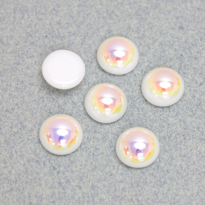 Glass Medium Dome Cabochon - Round 09MM CHALKWHITE AB