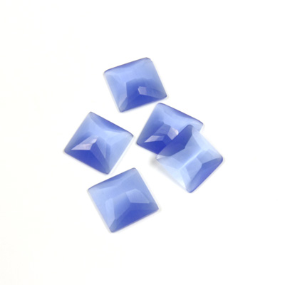 Fiber-Optic Flat Back Stone - Faceted checkerboard Top Square 8x8MM CAT'S EYE LT BLUE