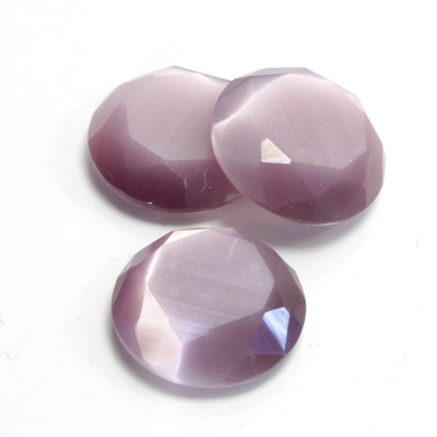 Fiber-Optic Flat Back Stone with Faceted Top and Table - Round 18MM CAT'S EYE LT PURPLE