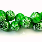 Glass Millefiori Bead - Round 12MM LT GREEN WHITE (20)