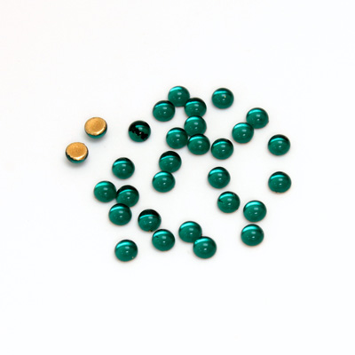 Glass Medium Dome Foiled Cabochon - Round 03MM EMERALD