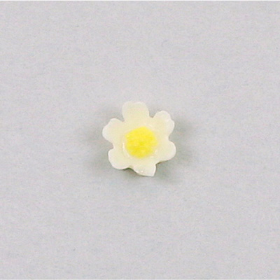 Plastic Carved No-Hole Flower - Daisy 06MM WHITE with YELLOW Center