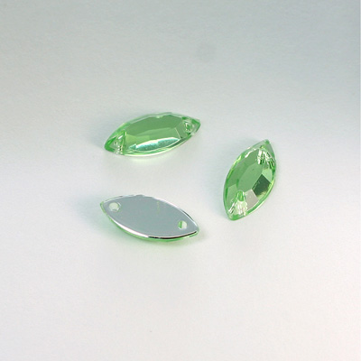 Plastic Flat Back 2-Hole Foiled Sew-On Stone - Navette 15x7MM PERIDOT