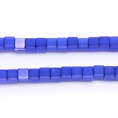 Fiber Optic Synthetic Cat's Eye Bead - Smooth Cube 04x4MM CAT'S EYE ROYAL BLUE