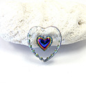 German Glass Engraved Buff Top Intaglio Pendant - HEART Heartshape 15x14MM CRYSTAL HELIO BLUE
