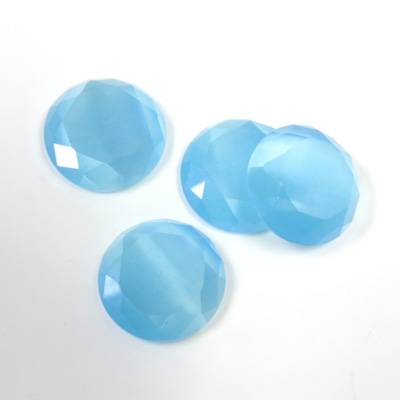 Fiber-Optic Flat Back Stone with Faceted Top and Table - Round 13MM CAT'S EYE AQUA