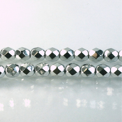 Czech Glass Fire Polish Bead - Round 06MM Full Coated SILVER