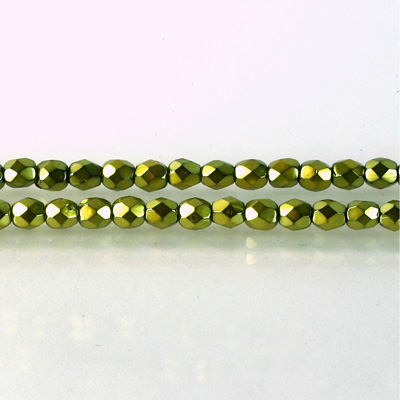 Czech Glass Pearl Faceted Fire Polish Bead - Round 04MM LIME ON BLACK 72183