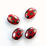 Pressed Glass Peacock Bead - Oval 14x10MM SHINY RED