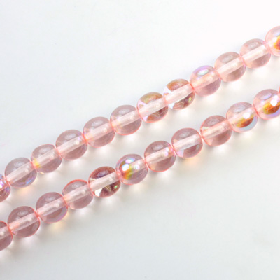 Czech Pressed Glass Bead - Smooth Round 06MM COATED LT ROSE RAINBOW