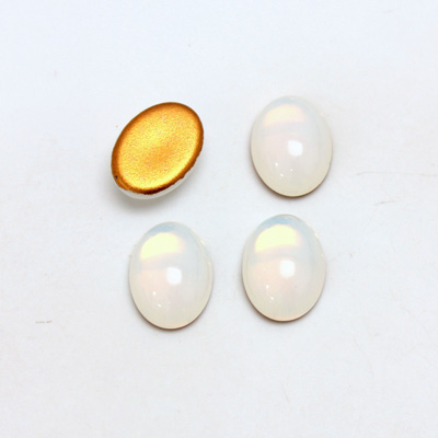 Glass Medium Dome Foiled Cabochon - Oval 14x10MM WHITE OPAL