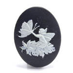 Plastic Cameo - Fairy with Butterfly Oval 40x30MM GREY ON BLACK