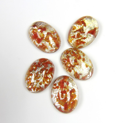 Glass Medium Dome Lampwork Cabochon - Oval 14x10MM SILVER FOIL OPAL BROWN