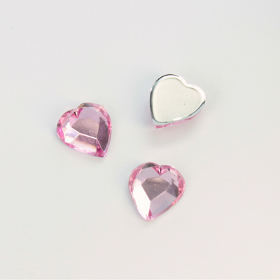 Plastic Flat Back Foiled Rose Cut Rhinestone - Heart 11x10MM ROSE