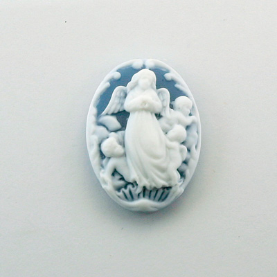 Plastic Cameo - Angel Oval 25x18MM WHITE ON ROYAL BLUE