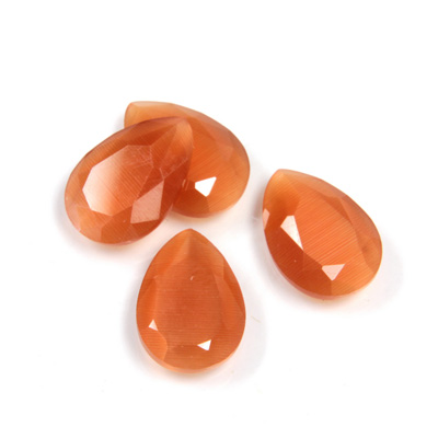 Fiber-Optic Flat Back Stone with Faceted Top and Table - Pear 14x10MM CAT'S EYE COPPER