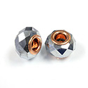 Glass Faceted Bead with Large Hole Copper Plated Center - Round 14x9MM GUNMETAL COATED