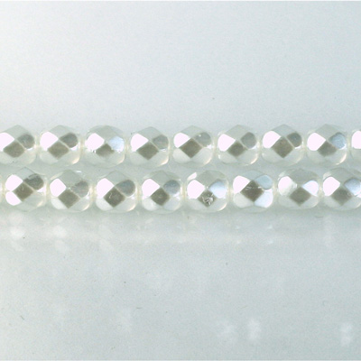 Czech Glass Pearl Faceted Fire Polish Bead - Round 06MM WHITE ON CRYSTAL 78402