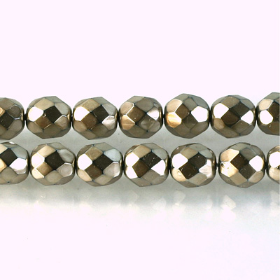 Czech Glass Pearl Faceted Fire Polish Bead - Round 08MM CHAMPAGNE ON BLACK 72105