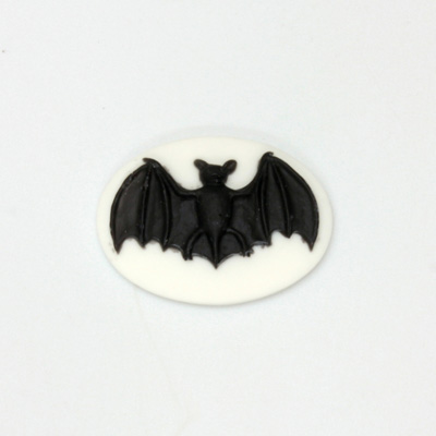 Plastic Cameo - Bat Oval 25x18MM BLACK ON WHITE