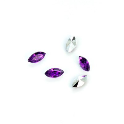 Plastic Point Back Foiled Stone - Navette 08x4MM AMETHYST