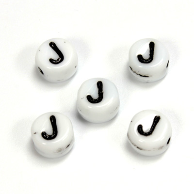 Czech Pressed Glass Engraved Bead - Alphabet 6MM BLACK ON WHITE