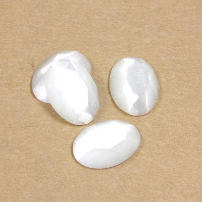 Fiber-Optic Flat Back Stone with Faceted Top and Table - Oval 14x10MM CAT'S EYE WHITE