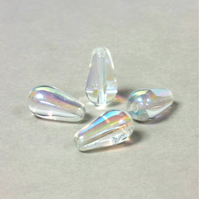 Czech Pressed Glass Bead - Smooth Pear 13x7MM CRYSTAL AB