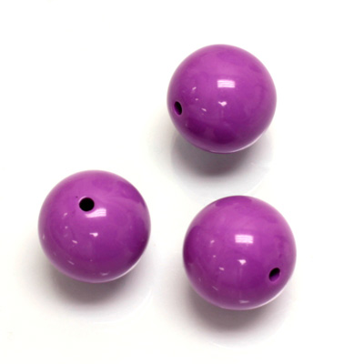 Plastic Bead - Opaque Color Smooth Round 16MM BRIGHT PURPLE