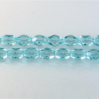 Czech Glass Fire Polish Bead - Oval 07x5MM AQUA