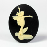 Plastic Cameo - Fairy Dancing Oval 40x30MM IVORY ON BLACK