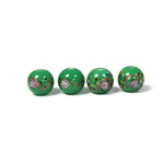 Czech Glass Lampwork Bead - Smooth Round 08MM Flower ON GREEN (5323)