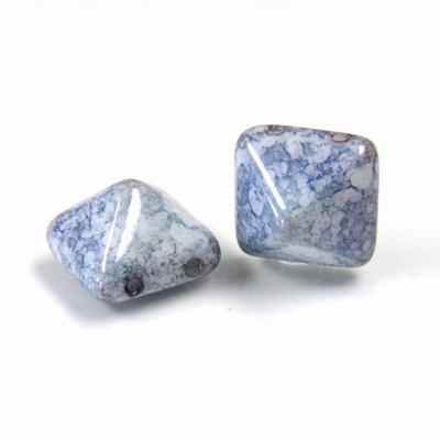 Preciosa Czech Pressed Glass 2-Hole Bead - Pyramid Studs 12x12MM BLUE AGATE