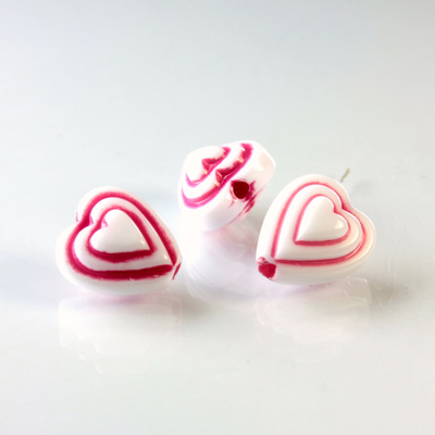 Plastic Casino Style Bead - Hearts 12MM FUCHSIA on WHITE